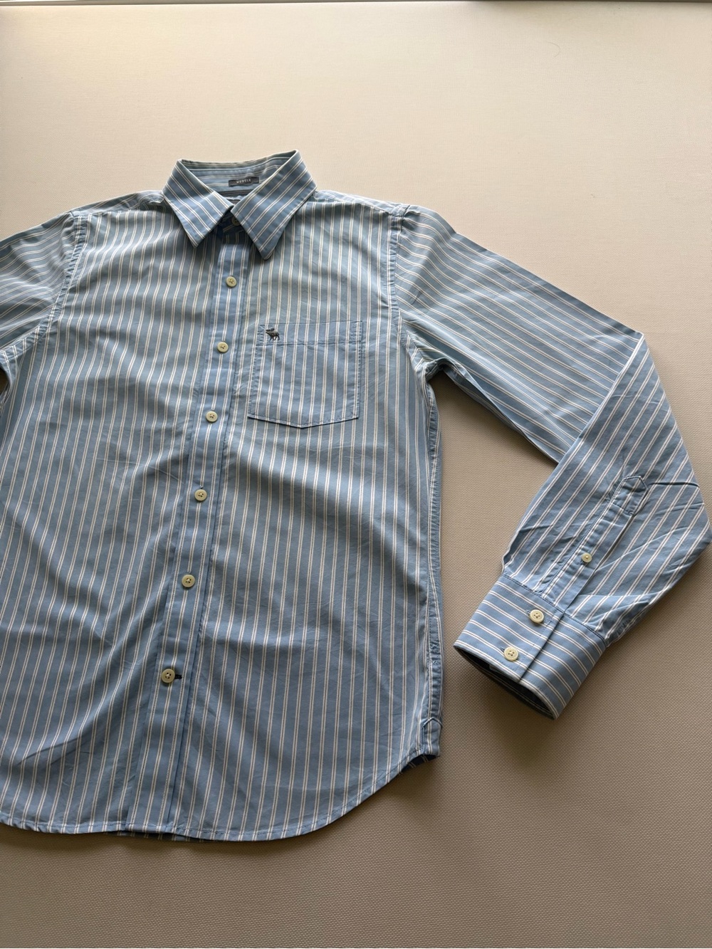Abercrombie & Fitch Light Blue and White Striped Dress Shirt